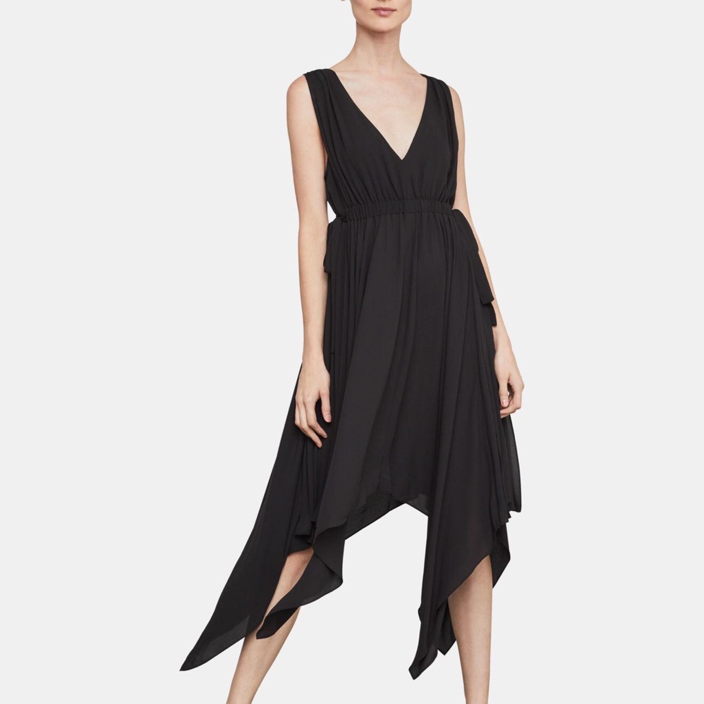 BCBGMaxazria Black Asymmetric MIDI Handkerchief Dress
